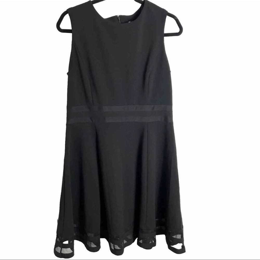 Calvin Klein Fit And Flare Black Sleeveless Dress  Size 6 Stretch Mesh Trim